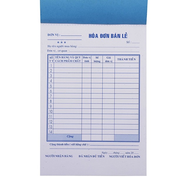 Mẫu hóa đơn bán lẻ 1 liên