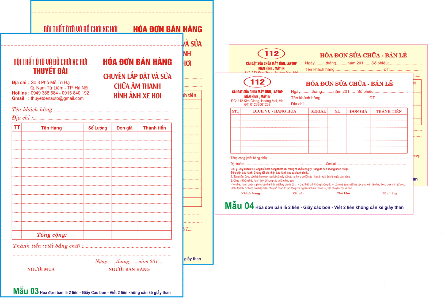 Mẫu háo đơn bán lẻ 2 liên