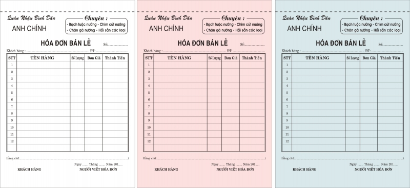 Mẫu hóa đơn bán lẻ 3 liên