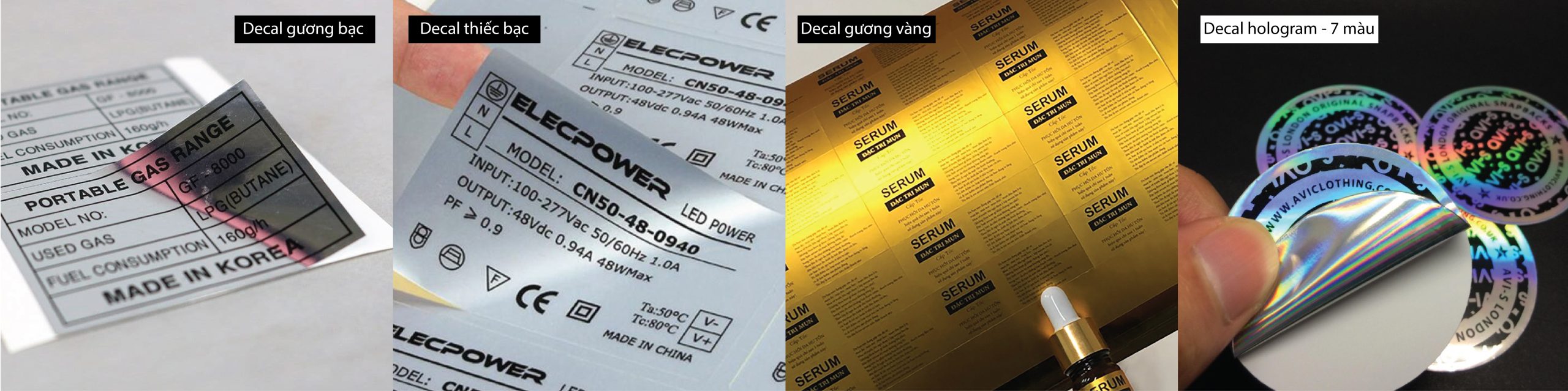 Tem nhãn sản phẩm - decal bạc vàng 7 màu